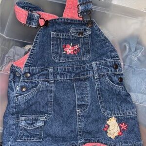 Vintage Denim Blue Kids Overalls with Pink Winnie the Pooh Accents